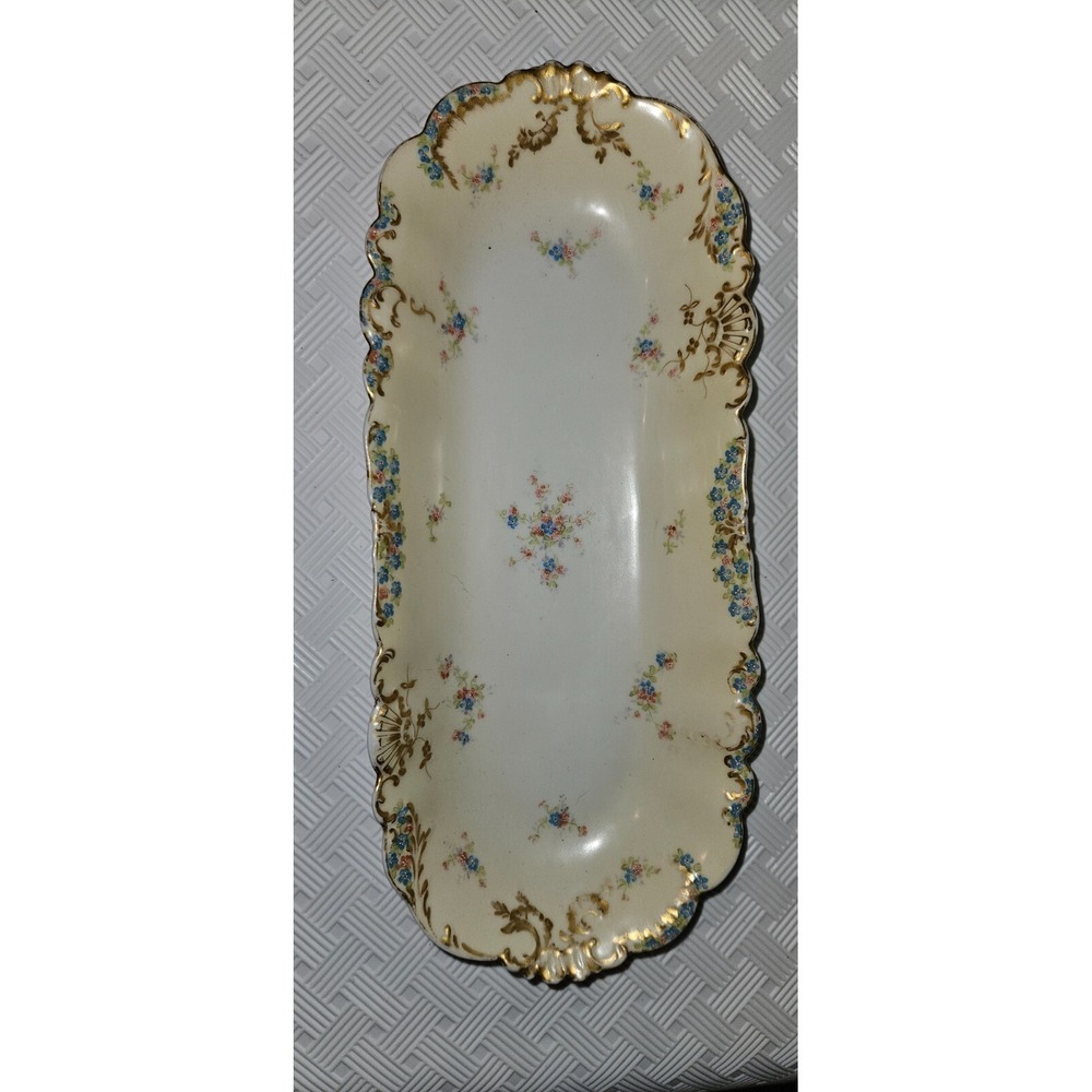 Antique Limoges Ice Cream Tray Hand painted  Porcelain Cream Gold France 12"